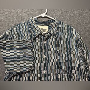 Vintage Silk Shirt mens XL blue patterned button up retro beach striped 100 silk